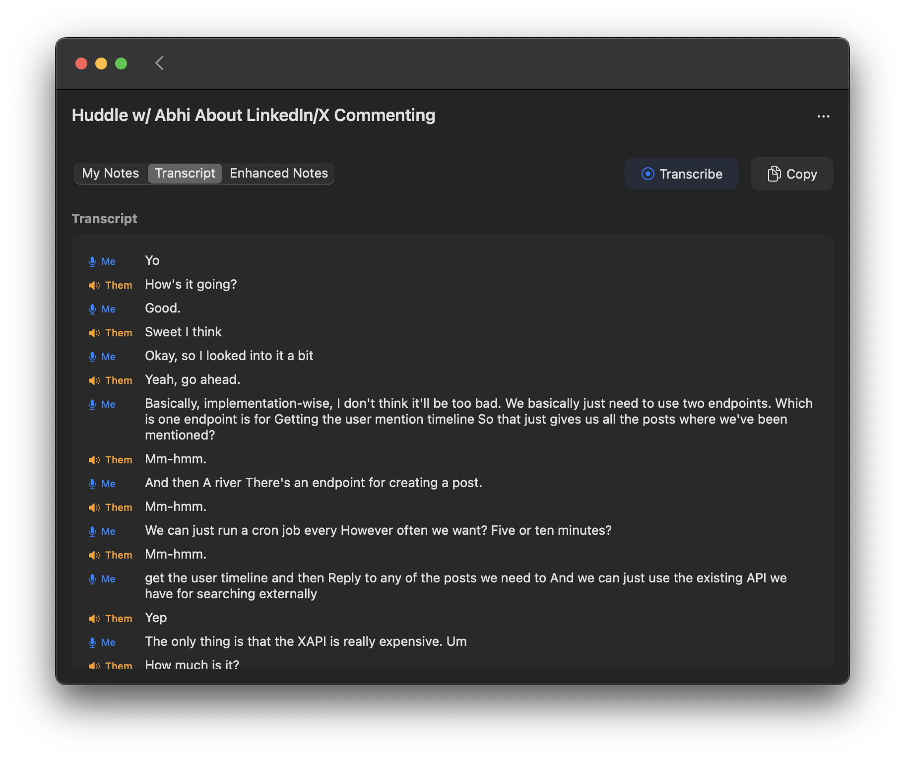Live Transcription screenshot